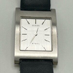 Guess Steel Ladies Watch Silver White Black Leather Strap Working